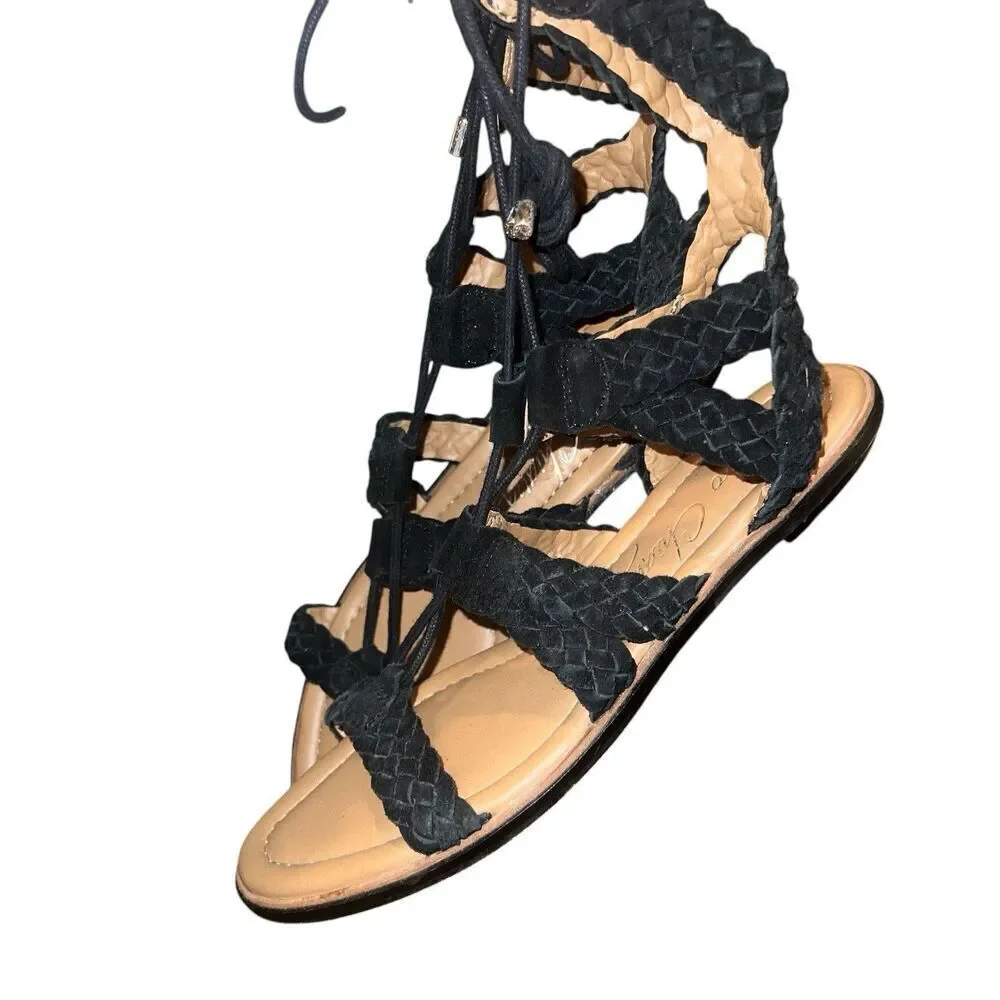 Arturo Chiang black braided suede gladiator Cassie Lace-Up Sandals Size 8.5